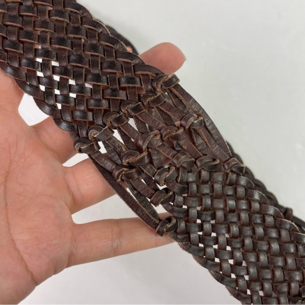 Brown Boho Braided Leather Wide Belt with Rose Gold - Picture 5 of 8